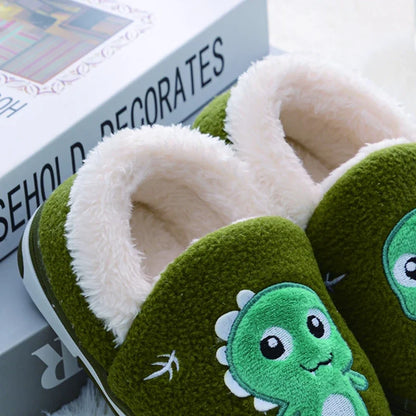 Padded Green Non-slip Slippers with Dinosaur-2