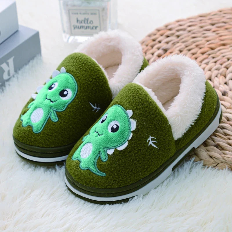 Padded Green Non-slip Slippers with Dinosaur-1