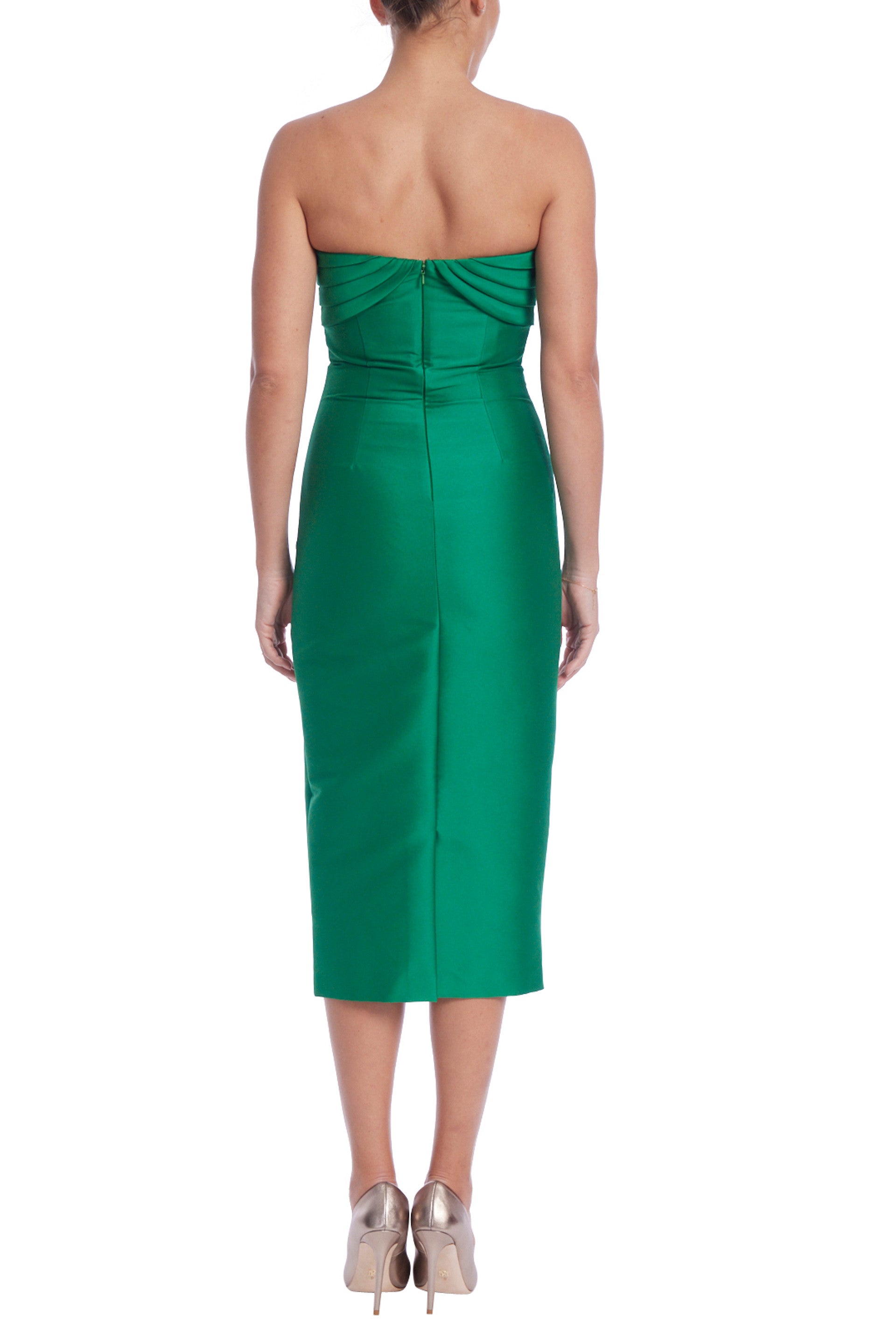 Badgley Mischka Strapless Fitted Sweetheart Neck Pit Bust Midi Bodice Mikado Dress-2