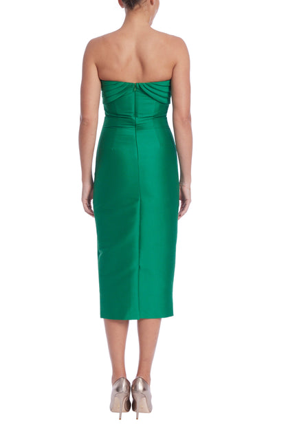 Badgley Mischka Strapless Fitted Sweetheart Neck Pit Bust Midi Bodice Mikado Dress-2