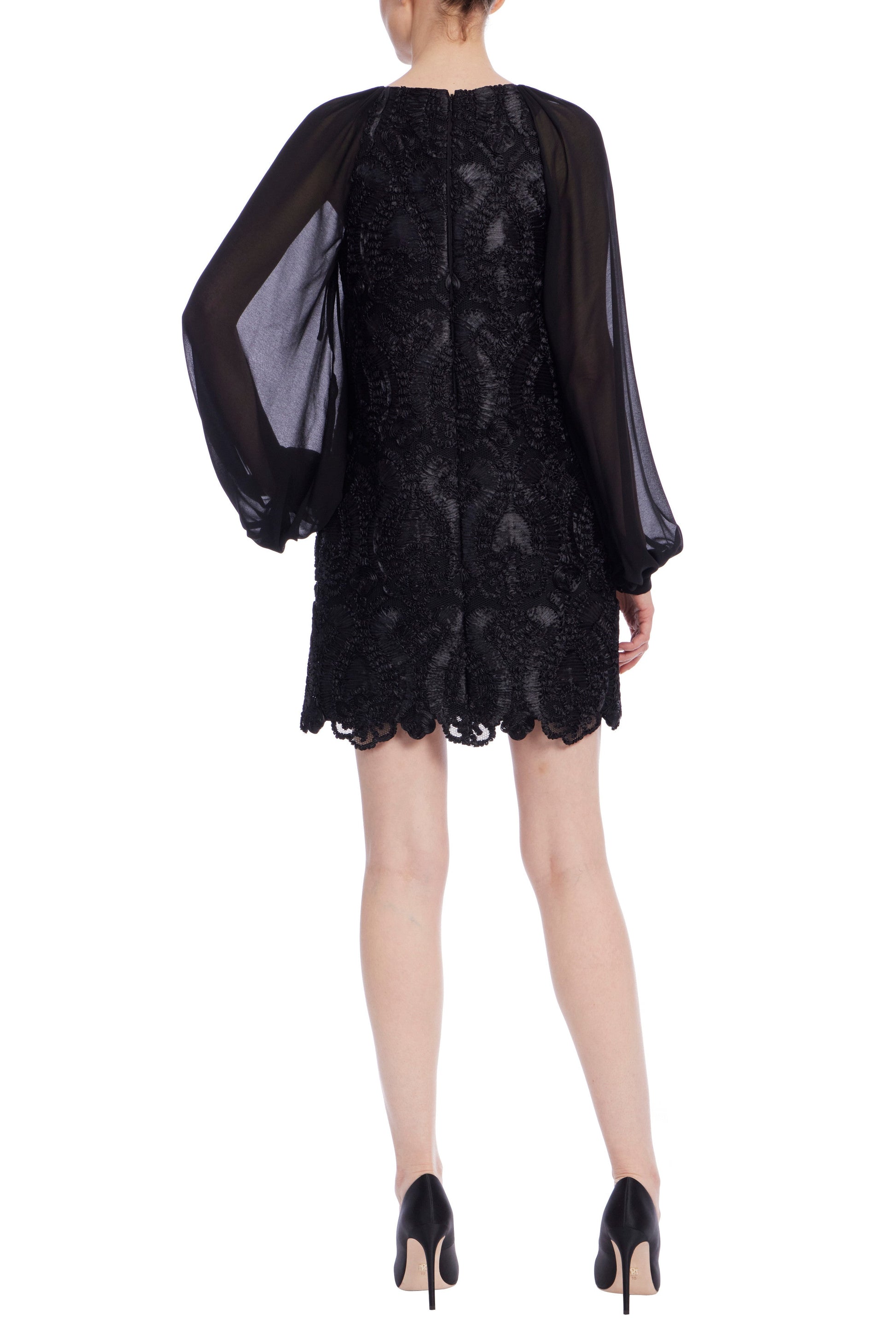 Badgley Mischka Sheer Georgette Sleeves Ribbon Detailing Mini Sheath Silhouette Dress-2