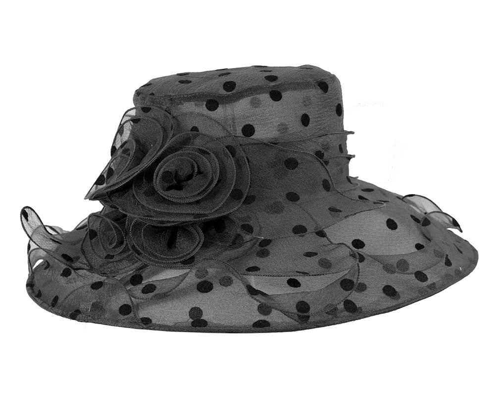 Large Black Organza Racing Hat-6