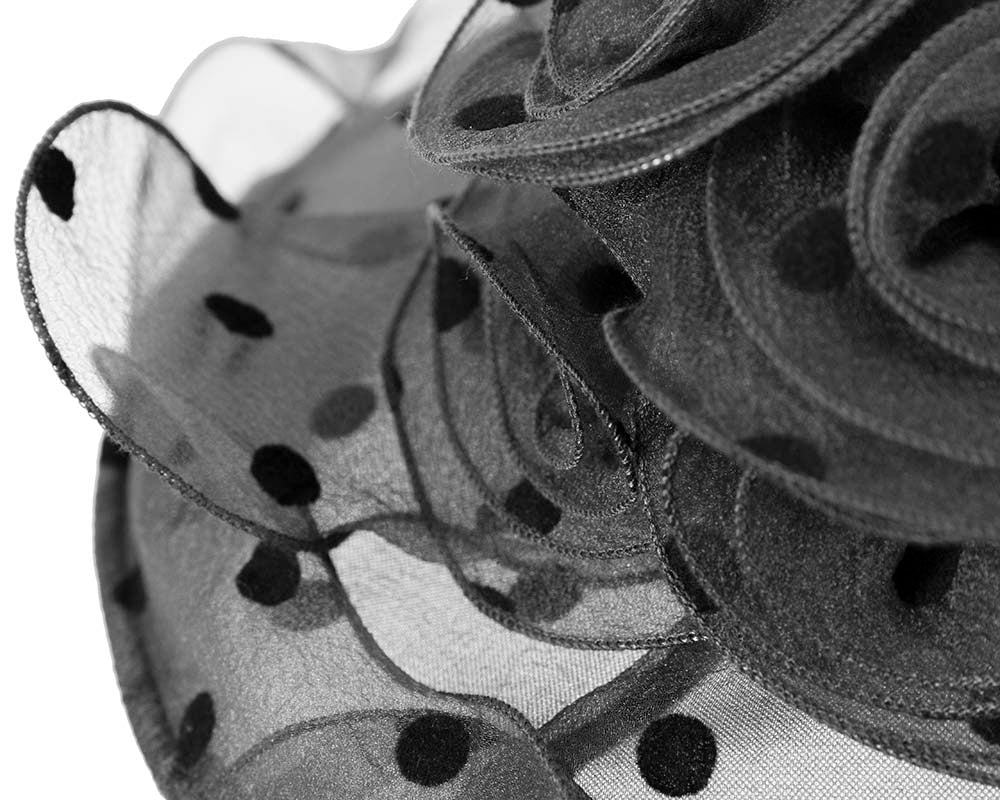 Large Black Organza Racing Hat-5