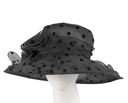 Large Black Organza Racing Hat-0