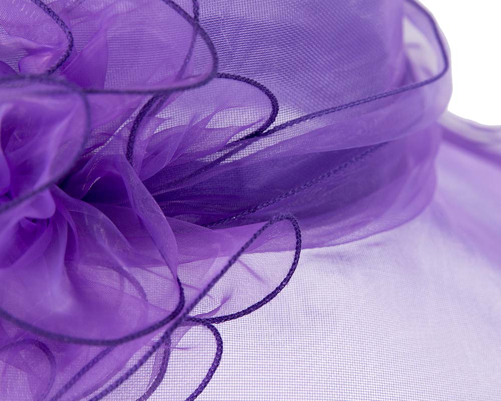 Large Purple Organza Racing Hat with flower-4