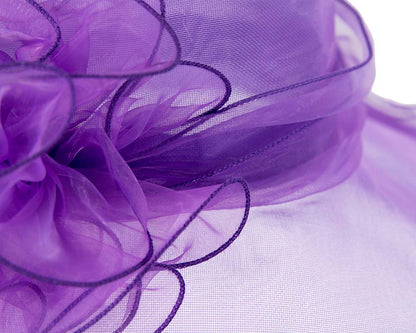 Large Purple Organza Racing Hat with flower-4