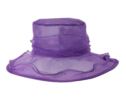 Large Purple Organza Racing Hat with flower-2