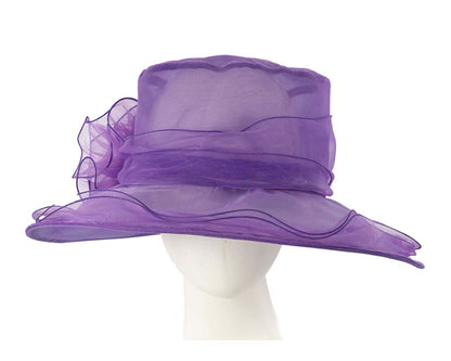 Large Purple Organza Racing Hat with flower-0