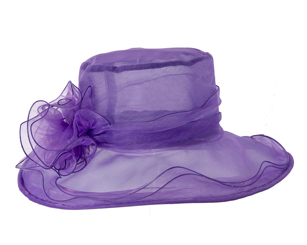 Large Purple Organza Racing Hat with flower-1