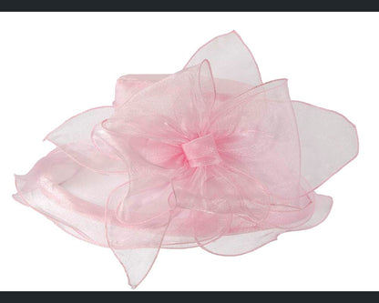Large Pink Organza Racing Hat with bow-5