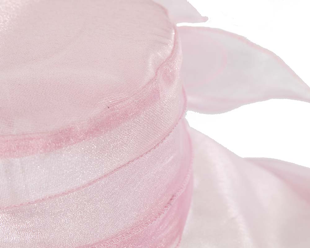 Large Pink Organza Racing Hat with bow-4
