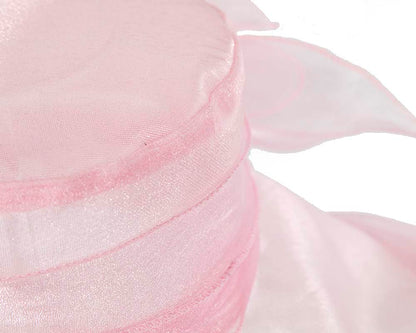 Large Pink Organza Racing Hat with bow-4