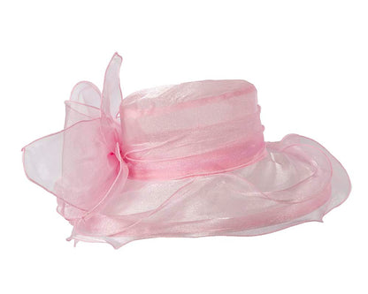 Large Pink Organza Racing Hat with bow-3