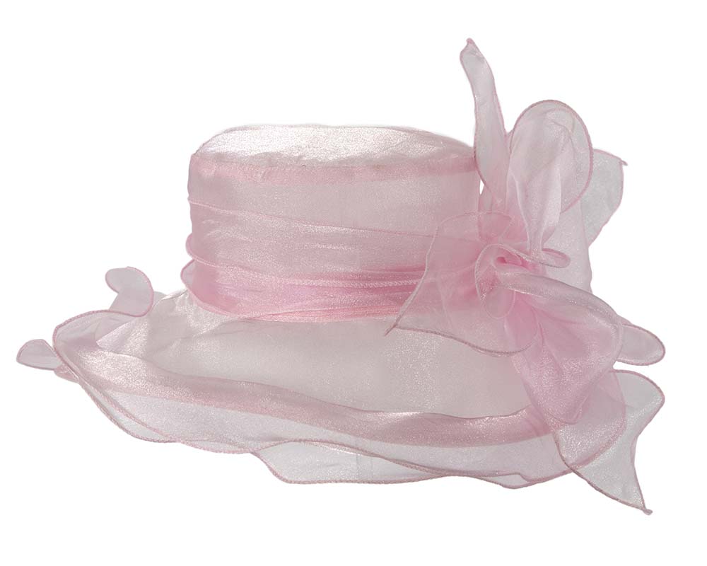 Large Pink Organza Racing Hat with bow-2