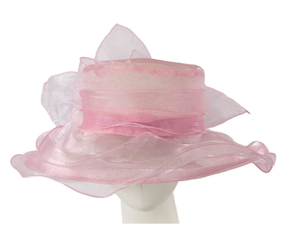 Large Pink Organza Racing Hat with bow-0