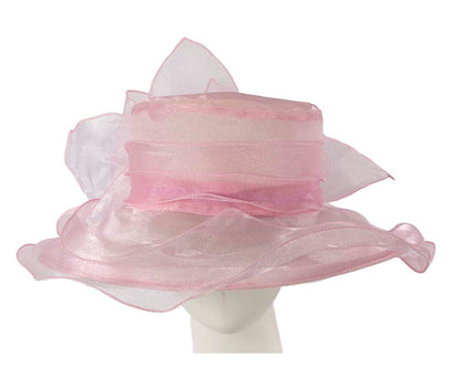 Large Pink Organza Racing Hat with bow-0
