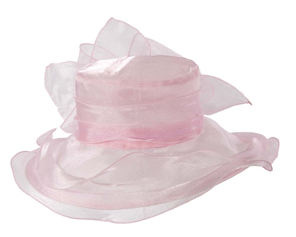 Large Pink Organza Racing Hat with bow-1