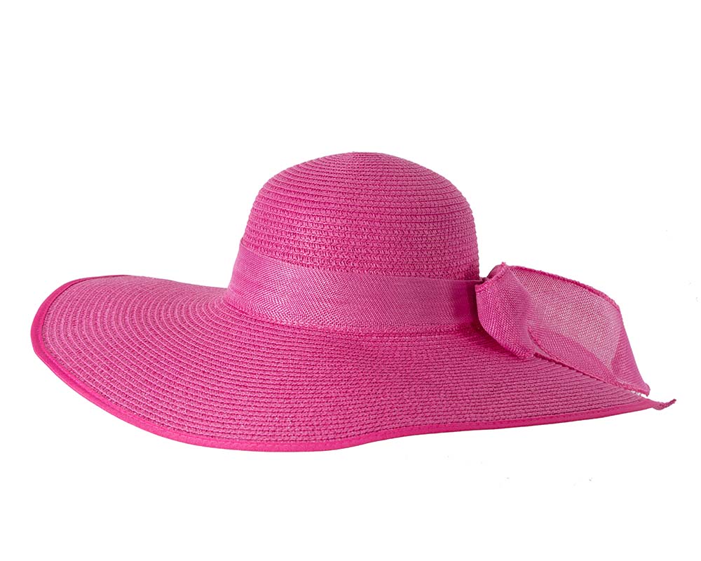 Fuchsia wide brimmed ladies summer beach hat