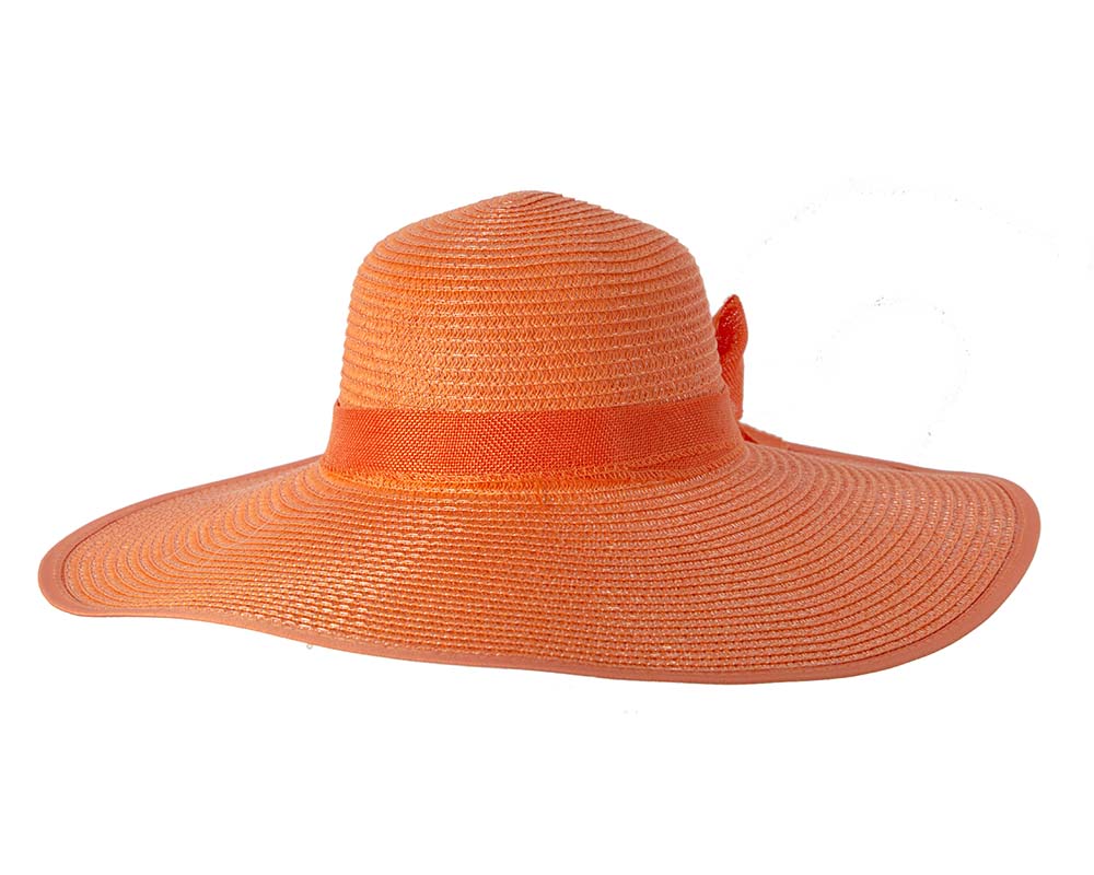 Orange wide brimmed ladies summer beach hat