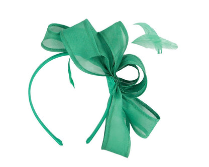 Green organza fascinator by Max Alexander