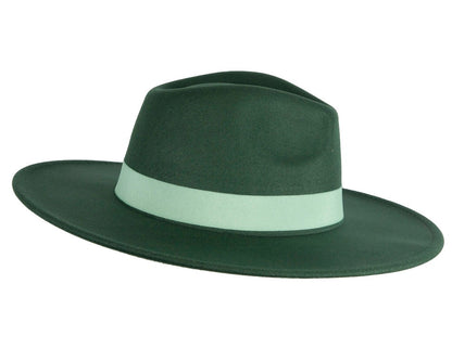 Green wide brim fedora hat