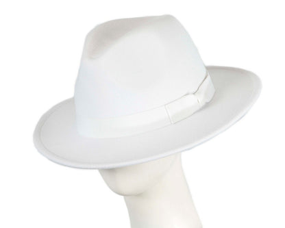 White wide brim fedora hat-0