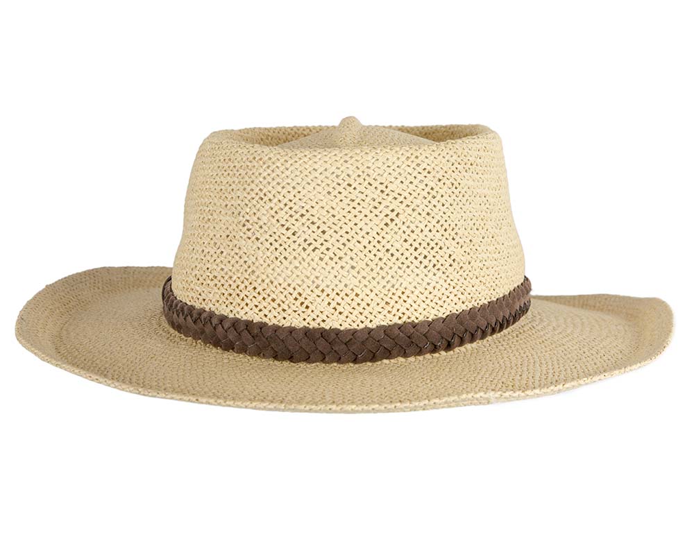 Wide brim beige squatter hat-5