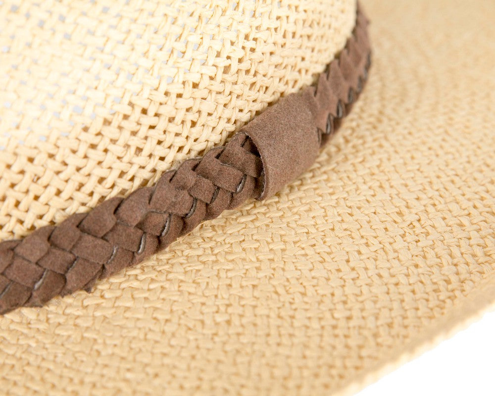 Wide brim beige squatter hat-4