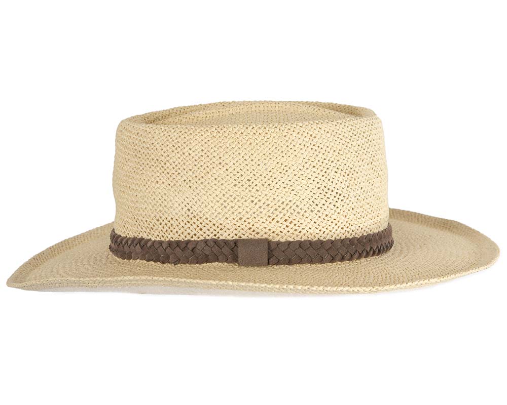 Wide brim beige squatter hat-2