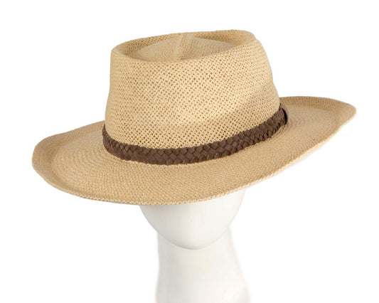Wide brim beige squatter hat-0