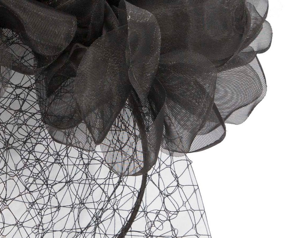 Black flower headband with face veil by Max Alexander