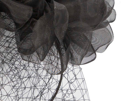 Black flower headband with face veil by Max Alexander