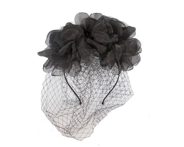 Black flower headband with face veil by Max Alexander