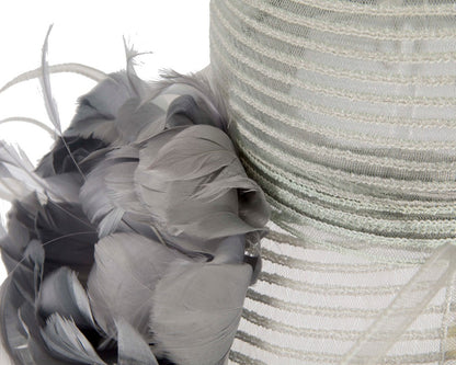 Silver hat with feather flower