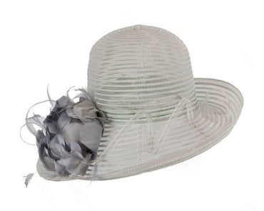 Silver hat with feather flower