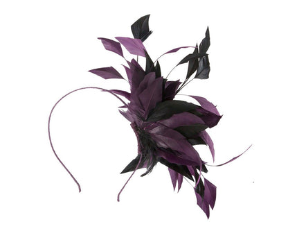 Purple feather flower fascinator headband-3