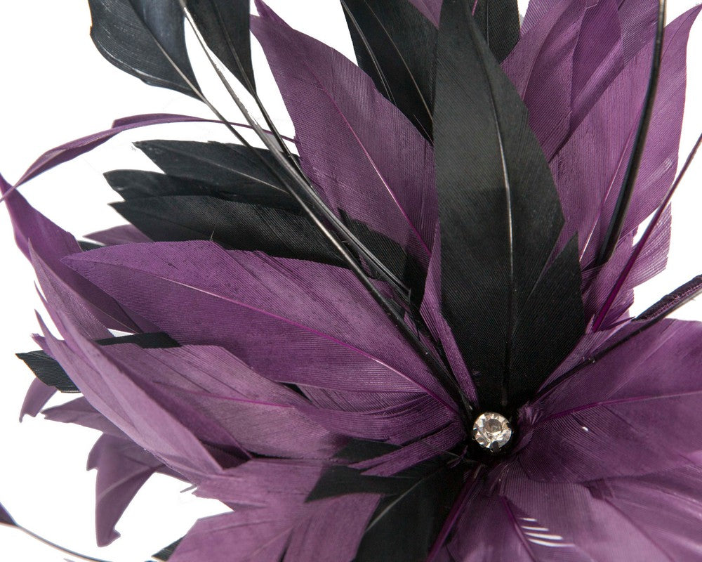 Purple feather flower fascinator headband-2