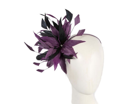 Purple feather flower fascinator headband-0