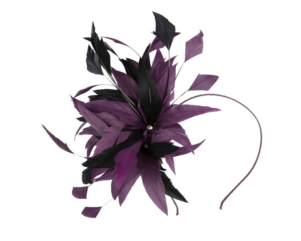 Purple feather flower fascinator headband-1
