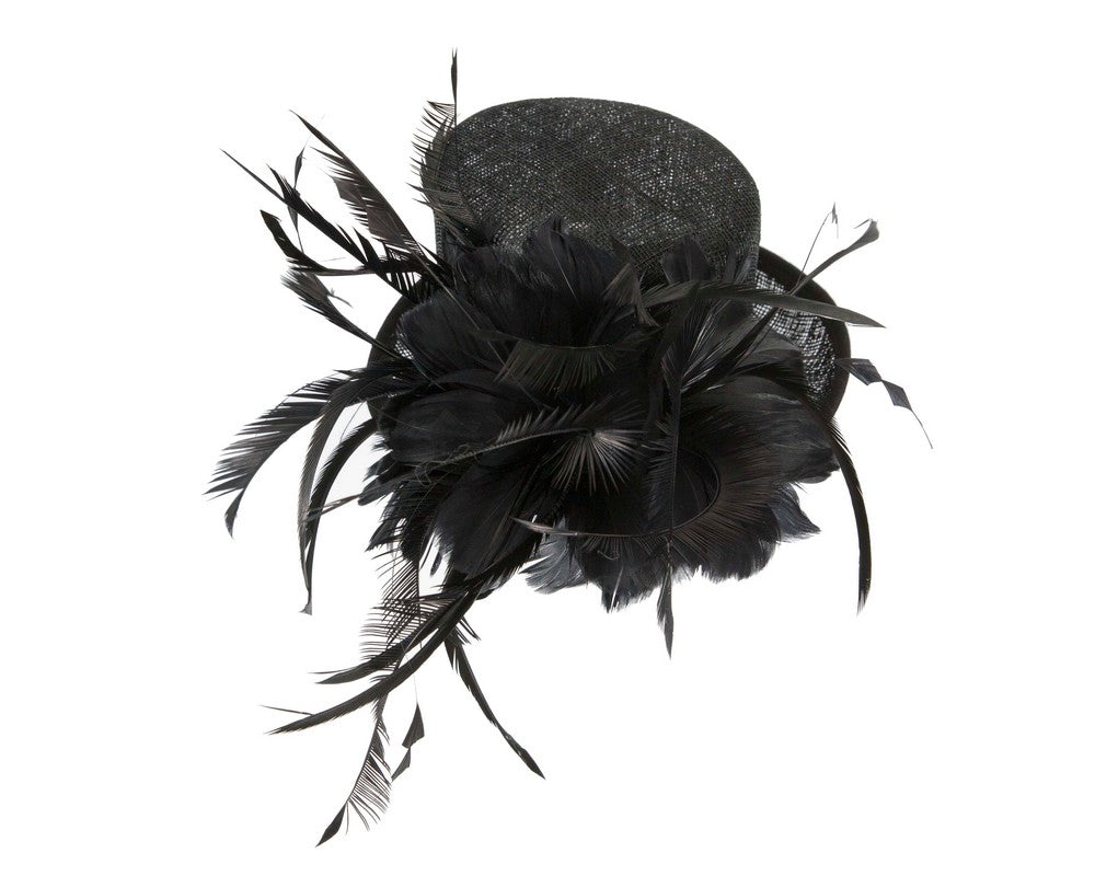 Black sinamay and feathers fascinator-3