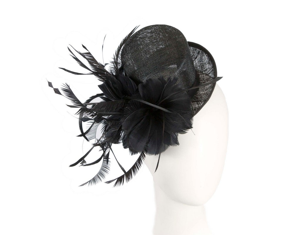 Black sinamay and feathers fascinator-0