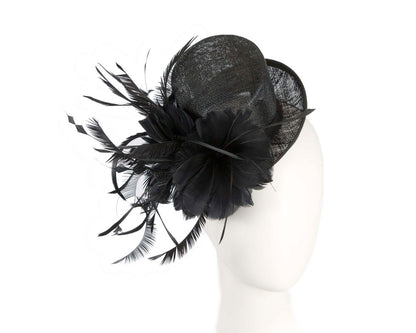 Black sinamay and feathers fascinator-0