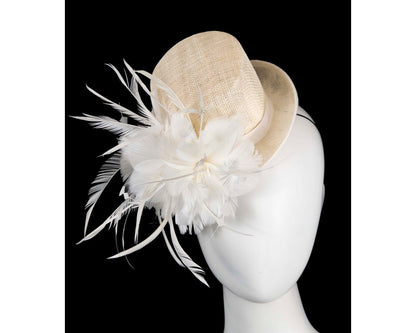 Cream sinamay and feathers fascinator-0