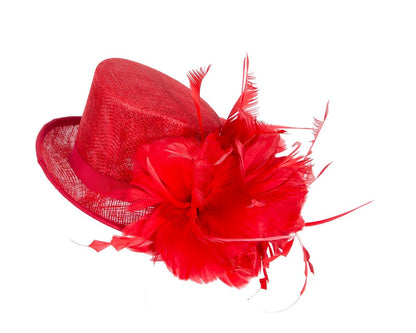 Red sinamay and feathers fascinator