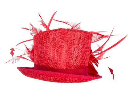 Red sinamay and feathers fascinator