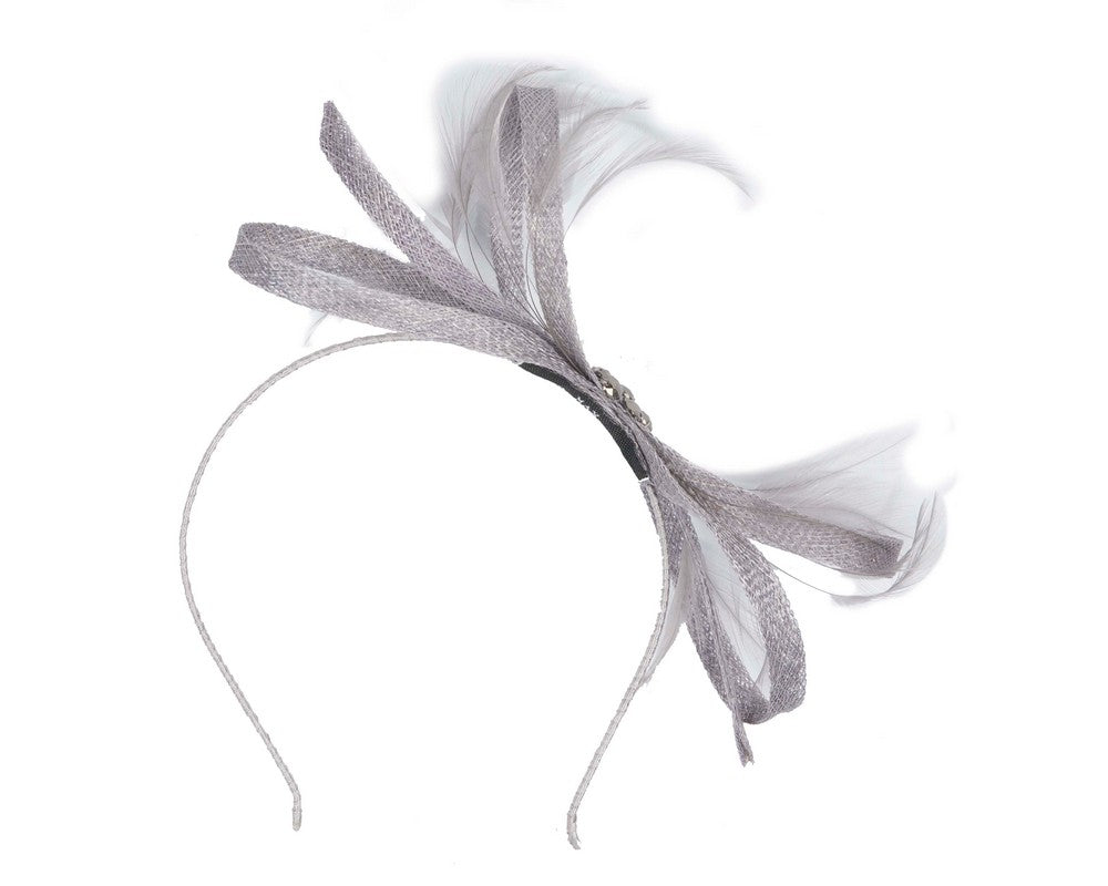 Grey sinamay loops and feathers fascinator-3