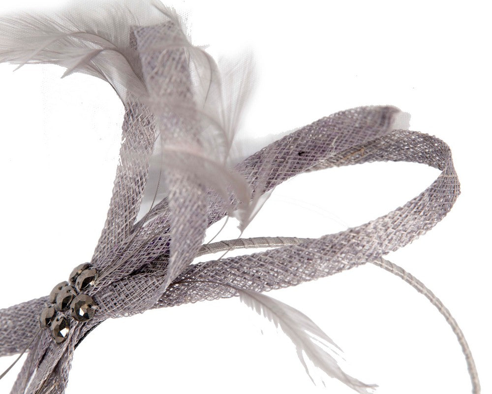 Grey sinamay loops and feathers fascinator-2