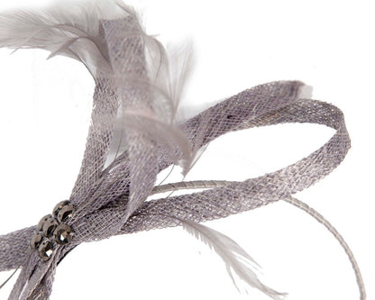 Grey sinamay loops and feathers fascinator-2