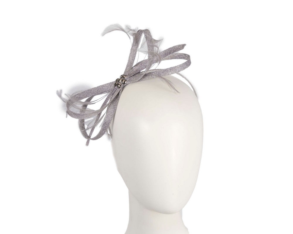 Grey sinamay loops and feathers fascinator-0