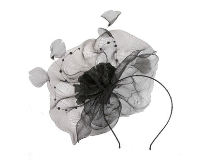 Large black fascinator with flower SPSC46-3
